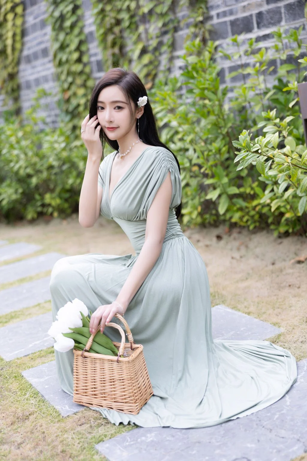 [内购无水印] 王馨瑶Yanni 豆绿色连衣裙白色泳衣 108P 第6张（王馨瑶Yanni）