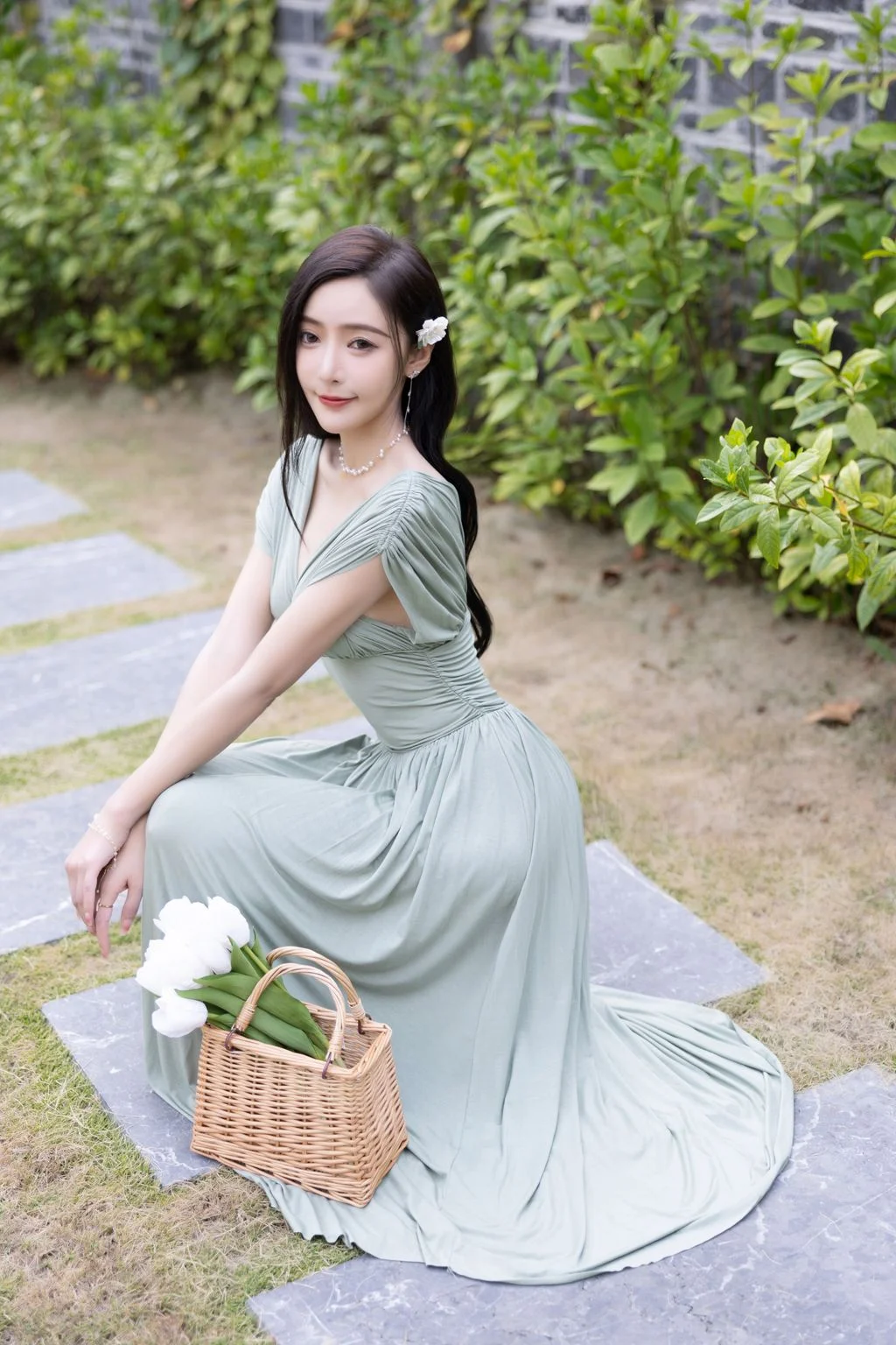 [内购无水印] 王馨瑶Yanni 豆绿色连衣裙白色泳衣 108P 第7张（王馨瑶Yanni）